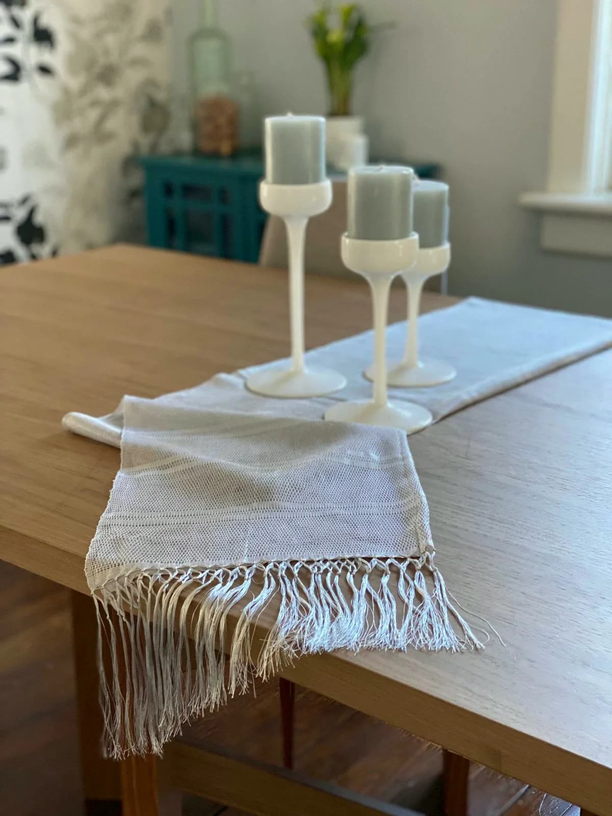 Shawl Style Table Runner. Handwoven in Silk